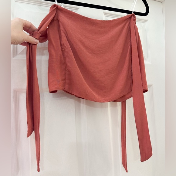 Lulus that's the ticket dusty rose Pink Flowy crop Top tie Shoulder sz small - Picture 6 of 11